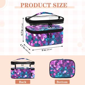 Fashion Cosmetic <b>Case</b> with Paillette Pattern Zipper Closure Soft Handle Medium Capacity Polyester Double Layer <b>Makeup</b> Bag - Product Image 3