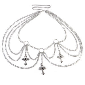 European American Style Hip Hop Metal <b>Cross</b> Pendant Waist <b>Chain</b> Multi Layer Body <b>Chain</b> Daily Wear Tibetan Silver - Product Image 5