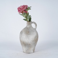Vase en terre cuite vieilli style Wabi Sabi Lian Da, avec une seule poignée, en céramique, pour fleurs séchées, décoration d'intérieur.