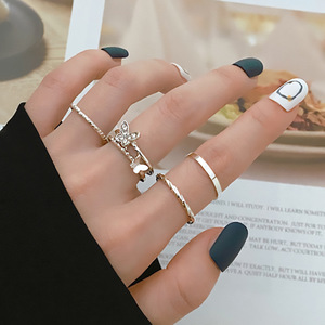 MS-109 all'ingrosso Vintage signora Finger gioielli Kit donna farfalla 4 pezzi argento diamante lega di cristallo Set di anelli - Product Image 1