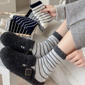Women's Striped Mid Calf Socks Autumn Winter Warm Thermo Korean Style Lace Cropped Socks Polyester 95% - Product Image 2