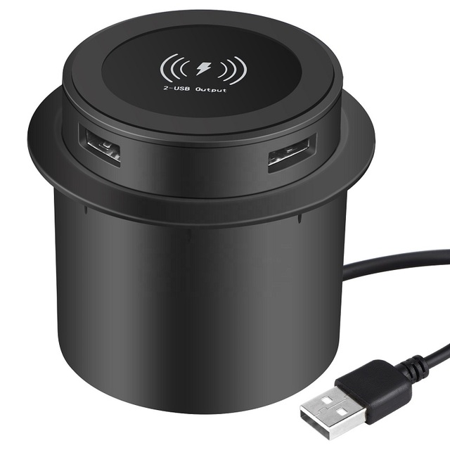Desktop 10W WPC-Certified Wireless Embedded Furniture Table Pop up USB Charger Wireless Charging Smart Office Desk Use
