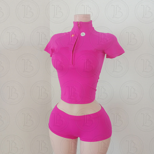 Nuovo Set Estivo da <span class=keywords><strong>Donna</strong></span> 3 Pezzi con Logo Personalizzato: Giacca con Zip a Manica Corta, <span class=keywords><strong>Pantaloncini</strong></span> <span class=keywords><strong>e</strong></span> Fascia per Capelli per Yoga, Palestra <span class=keywords><strong>e</strong></span> Fitness - Product Image 6