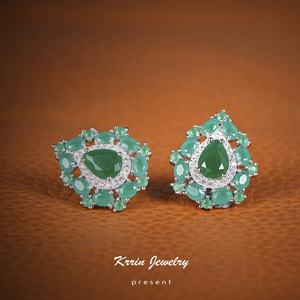 Orecchini a bottone in argento Sterling 925 <span class=keywords><strong>100</strong></span> paia con taglio a pera 5A latteo rosso verde blu CZ borchie placcate in oro zircone - Product Image 5