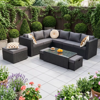 Ensemble de canapés d'extérieur modernes et confortables 9 places en rotin tressé durable résistant aux UV pour jardin, salle à manger, salon, cour et appartement