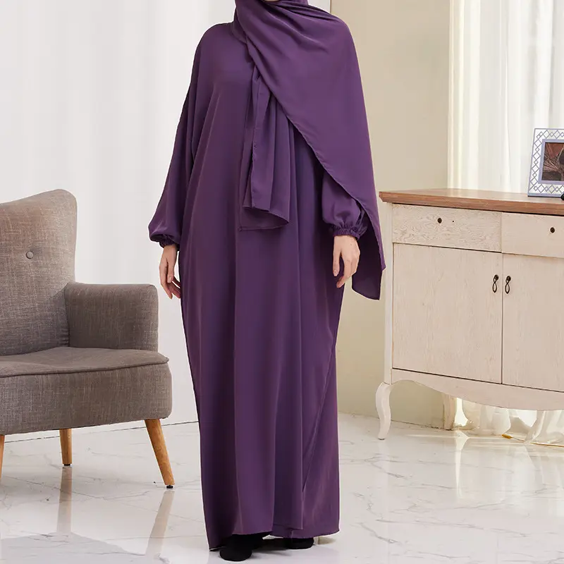 Ensemble musulman 2 pièces assorties Hijab Robe unie Eid Abayas pour femmes Dubai Open Abaya Turkey Inner Dresses African Islam Clothing