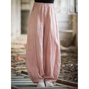 Pantalones de Verano 2025, Pantalones Anchos para Mujer, Color Personalizado, Talla Personalizada, Casuales, Finos, Holgados, de Lino y Algodón - Product Image 3