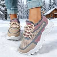 Bottes de neige pour femme en cuir de porc, couleur unie, à forme large, chaudes avec doublure en velours, à lacets, à plateforme, style coréen et allemand