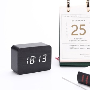 Wooden LED Digital Alarm Clock Square <b>Desk</b> Tabletop Voice Control Temperature Display USB Charging for Bedroom Office - Product Image 3