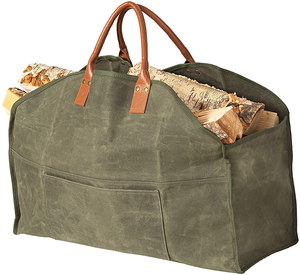 Outdoor Custom Logo Storage Waxed Canvas <strong>Log</strong> <strong>Carrier</strong> Tote Firewood <strong>Carrier</strong> Bag With Pu Handle - Product Image 2