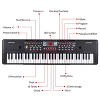 61 Keys USB Electronic Organ Kids Electric Piano with Microphone Black Digital Music LED Display Electronic Keyboard