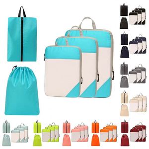 Sacs de rangement de voyage pliables à compression 5 pièces en polyester, durables, grande capacité, portables, avec fermeture éclair, option logo personnalisé - Product Image 1