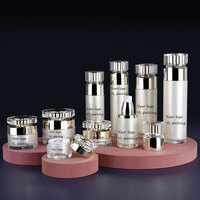 Ensemble de flacons pompe airless et pots de crème pour les yeux en acrylique de luxe pour sérum et cosmétiques – Tailles personnalisées, finition champagne