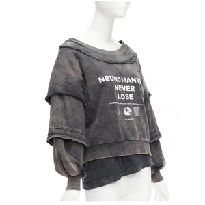 Pull en coton gris <span class=keywords><strong>strat</strong></span> avec logo personnalisé Pull en coton délavé à l'acide Sweats à capuche imprimés surdimensionnés - Product Image 3