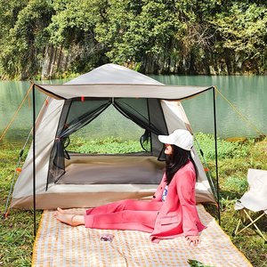 Outdoor Camping <b>Tent</b> 4-5 Person <b>Single</b> Layer T210 Silver Coated Cloth Waterproof UV Protection Four Seasons - Product Image 4