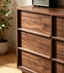 Midcentury Modern Solid Wood Storage Cabinet <b>6</b> <b>Drawers</b> Slab Doors Living Room Furniture - Product Image 4