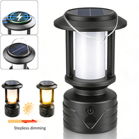 Lampe de camping LED portable à intensité variable, alimentée par énergie solaire, étanche IPX4, avec crochet, 4 modes pour le camping