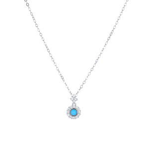 Collier pendentif en argent sterling S925 avec halo de turquoise et zircon, bijoux délicats minimalistes tendance, cadeau pour femmes et filles, à porter au quotidien - Product Image 2