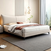 Modernes Bett mit Gebogenem Kopfteil und Stoffbezug, King-Size und Queen-Size Doppelbett mit Massivholzlatten für Hauptschlafzimmer