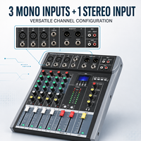 Mélangeur audio 4 canaux ET-40SUSB, 3 entrées mono, 1 entrée stéréo, Bluetooth, USB, MP3, égaliseur 3 bandes, alimentation fantôme 48V pour l'enregistrement et le streaming en direct
