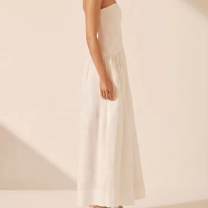 High Quality <strong>Linen</strong> Blend Fabric Dress Fitted With Panels Corset Strapless Women's Dress Pleated <strong>Maxi</strong> <strong>Skirts</strong> Side Pockets - Product Image 2