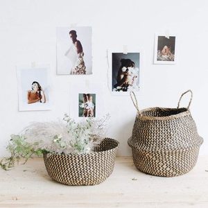 Artisanat jonc de mer panier de plantes noir Zigzag pour noir Zigzag pique-nique <span class=keywords><strong>Pots</strong></span> de plantes couverture tissé paille sac de plage avec poignées - Product Image 2