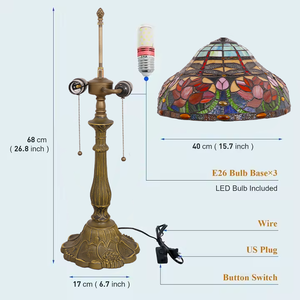 <span class=keywords><strong>Lampe</strong></span> de table de 16 pouces, <span class=keywords><strong>lampe</strong></span> de salon et de chambre à coucher de style rétro américain, <span class=keywords><strong>lampe</strong></span> de bureau en verre coloré luxueuse pour villa et hôtel - Product Image 6