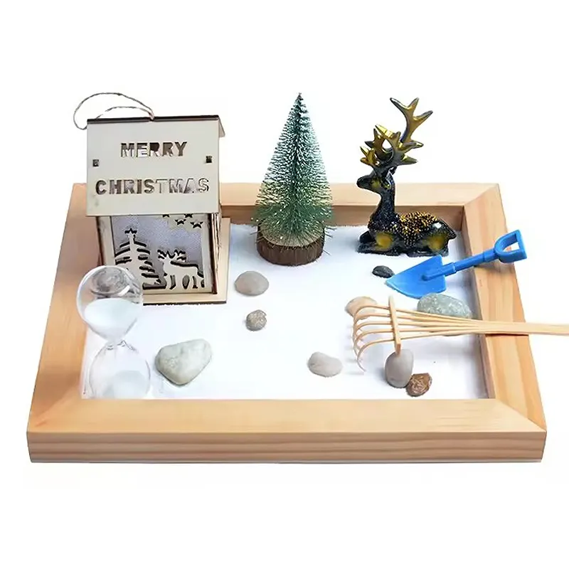 डेस्क उपहार फेंगशुई क्रिसमस मिनी ज़ेन गार्डन के लिए कस्टम हॉट सेल आधुनिक डिजाइन ज़ेन सैंड गार्डन