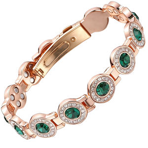 سوار سلسلة مغناطيسية مرصع بالكريستال والراين ذهبي وردي للنساء - مجوهرات عصرية لحفلات الزفاف - Product Image 1