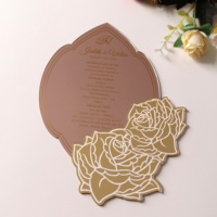Diseño Floral Creativo Premium Blush Pink Rose Gold Mirror Acrílico Menús Bar de Lujo Boda Saludo Eventos Hecho Papel Duradero