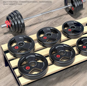 PINJIAN Haltères <span class=keywords><strong>en</strong></span> caoutchouc à trois poignées pour musculation, disques de barre <span class=keywords><strong>en</strong></span> <span class=keywords><strong>fonte</strong></span> noire pour salle de sport et domicile - Product Image 3