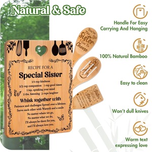 Planche à découper en bambou de <span class=keywords><strong>cuisine</strong></span> avec ensemble d'ustensiles de <span class=keywords><strong>cuisine</strong></span> en bambou de 3 pièces comme cadeau planche à découper avec cuillère à soupe spatule cuillère à fente - Product Image 5