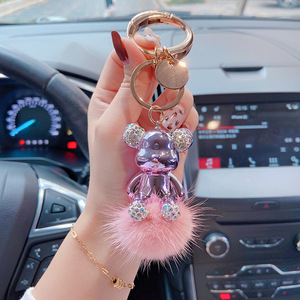 Porte-clés ours couleur électrolytique amoureux du dessin animé pompon ours porte-clés blingbling ours en peluche porte-clés avec diamant - Product Image 1