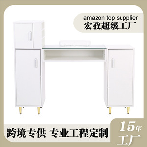 Hongzi Manicure <b>Table</b> White Panel Glass Top Large Storage Nail Art <b>Work</b> Station Salon Furniture Set HZ2024 - Product Image 2