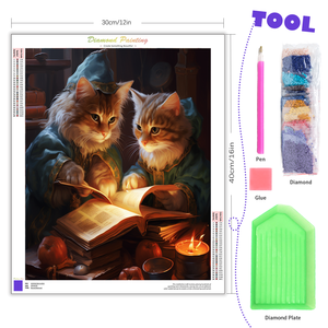 Peint à la main 30x40cm diamant broderie lire livre chat <span class=keywords><strong>animaux</strong></span> point de croix motifs strass décor à la maison - Product Image 2