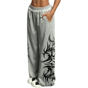 Pantalones Deportivos Anchos Y2K Personalizados para Mujer, Estampado Tribal Gris, Transpirables, con Bolsillos - Product Image 3