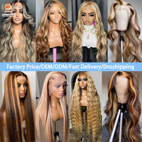 Perruque frontale en dentelle transparente 13*4, cheveux vietnamiens ondulés naturels, blond ombré 1B, 13*6 HD, sans colle, blond miel