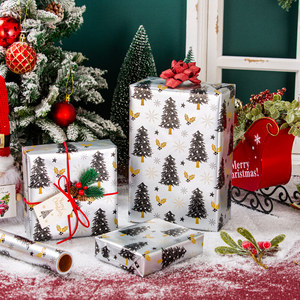 Christmas Tree and Holly <b>Pattern</b> Gift Wrapping <b>Paper</b> Double-Sided Metallized Art <b>Paper</b> for Holiday Packaging - Product Image 2