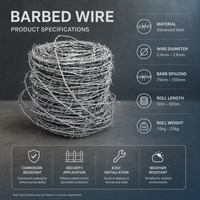 Fil barbelé galvanisé pour usage agricole, bobine en acier à 4 points, double torsion, clôture durable, robuste, longue durée de vie, qualité champêtre, type périmétrique