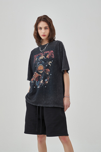 Anime sei Payne Print stile Vintage Day per fare vecchia t-shirt lavata a maniche corte vento scuro - Product Image 5