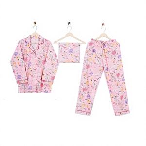 Women's 3-Piece Floral Printed Cotton Pajama Set Long Sleeve Classic Sleepwear Full Length Soft Breathable Spring Wear - Product Image 1