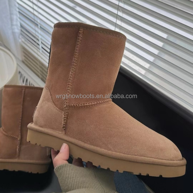 5825U-gg Mid-calf Shearling Snow Boots Women's Boots Warm Thickened Genuine Leather Comfortable Straight Boots