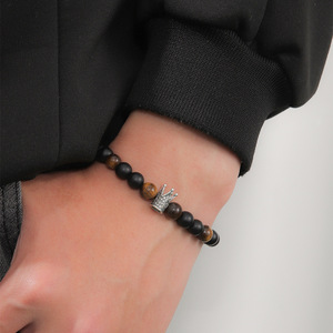 Tiger's Eye <b>Beaded</b> <b>Bracelet</b> With Crown Charm Adjustable For Men Jewelry Spring 2024 Yiwu Origin - Product Image 4