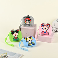 Porte-monnaie en silicone pour femme, organiseur d'écouteurs, petit sac carré, breloque, étanche, motif géométrique, style frais et doux, pour enfants