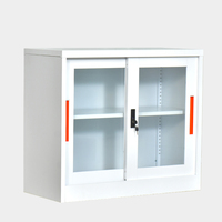 Meubles de bureau en acier, porte coulissante en verre mi-haute, classeurs métalliques verrouillables