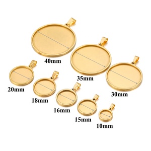 Bases de cabochons plaquées or pour la fabrication de bijoux, supports ronds vierges en acier inoxydable pour pendentifs - Product Image 2