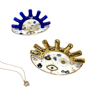 Creative Design Gold-Plated <b>Ceramic</b> <b>Ring</b> Display Stand with Scenic Pattern Jewelry Storage Tray for Home Entrance Decoration - Product Image 1