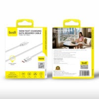 Câble de charge rapide USB-C vers USB-C Budi 2M 100W PD, en nylon tressé, avec moulage intégré en alliage d'aluminium, cordon de données Type-C