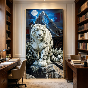 Luxury Snow Leopard Wall Art Full Moon Mountain Scene Wild Animal Wall Crystal Porcelain Painting LED Living Room Home Decor - Product Image 6