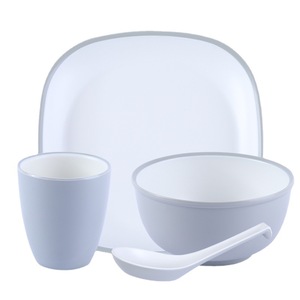 Wuhe <b>Melamine</b> Dinnerware Set Grey Round <b>Bowl</b> Plate Cup Spoon For Hotel Restaurant Use - Product Image 1